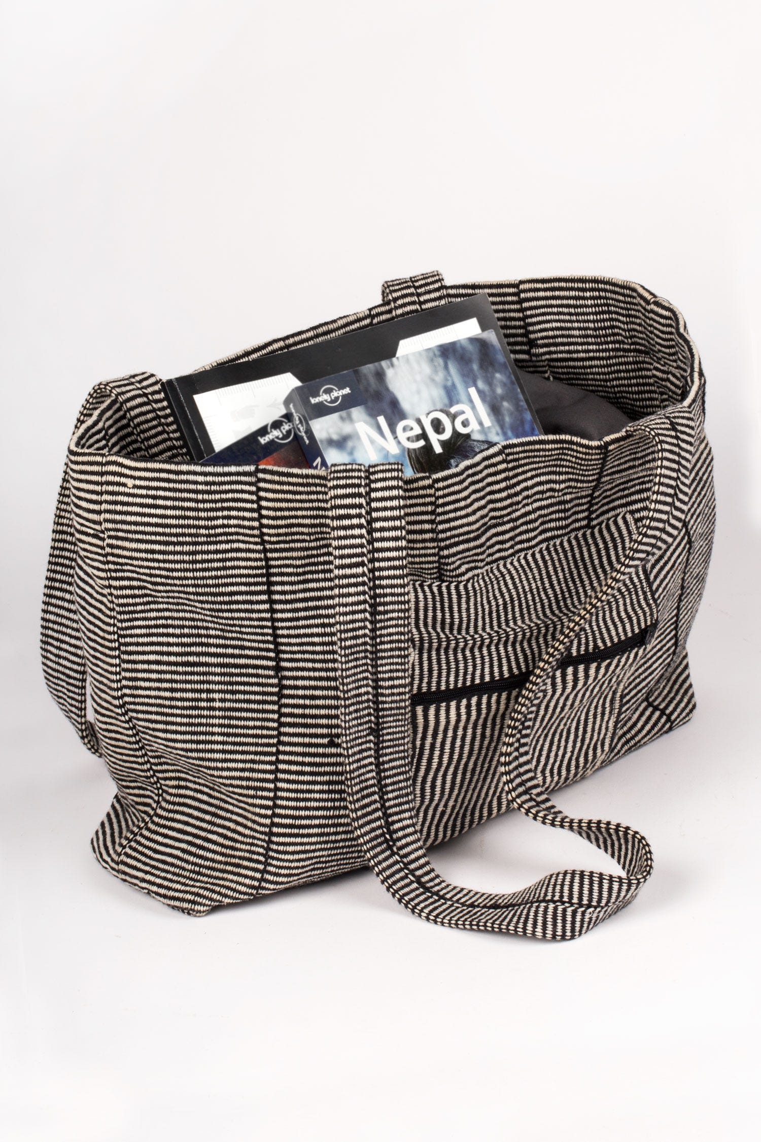 Bag tote w/pocket 14x11 blk/wht
