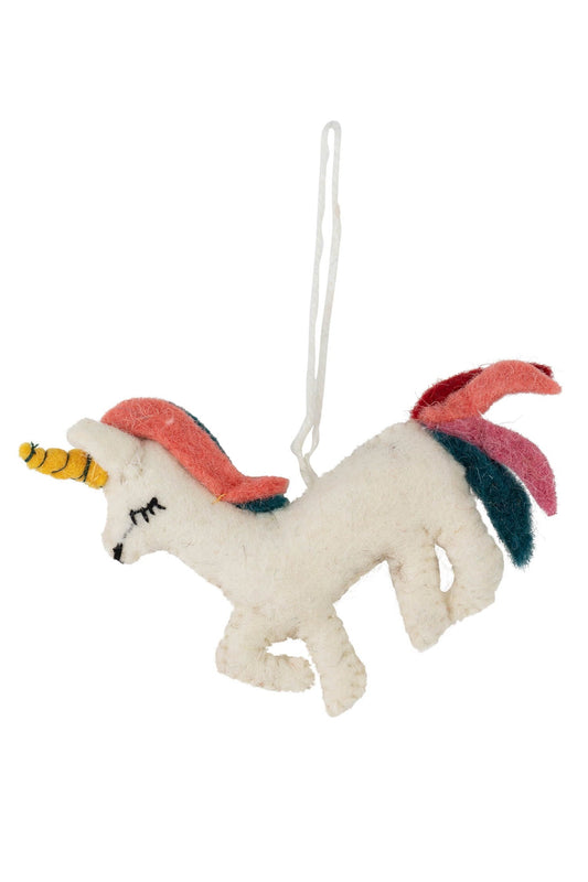 Ornament unicorn M/2 felt 4Lx4H wht/yel/multi