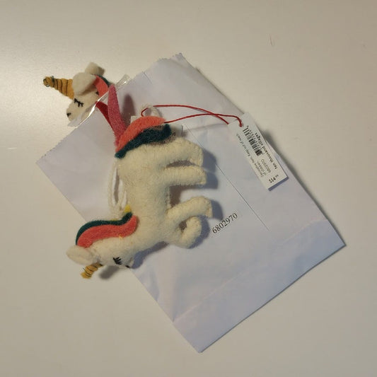 Ornament unicorn M/2 felt 4Lx4H wht/yel/multi