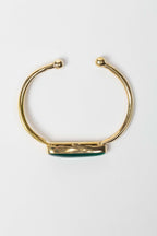 Bracelet cuff long thin oval green onyx/brass