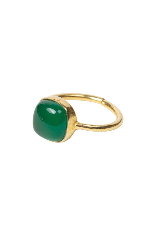 Ring green onyx/brass adj green/gold