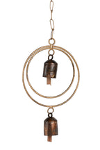 Chime two bells/circles metal/wood 17L gold/brown