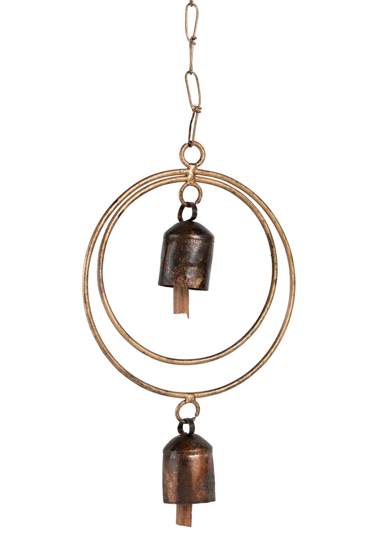 Chime two bells/circles metal/wood 17L gold/brown