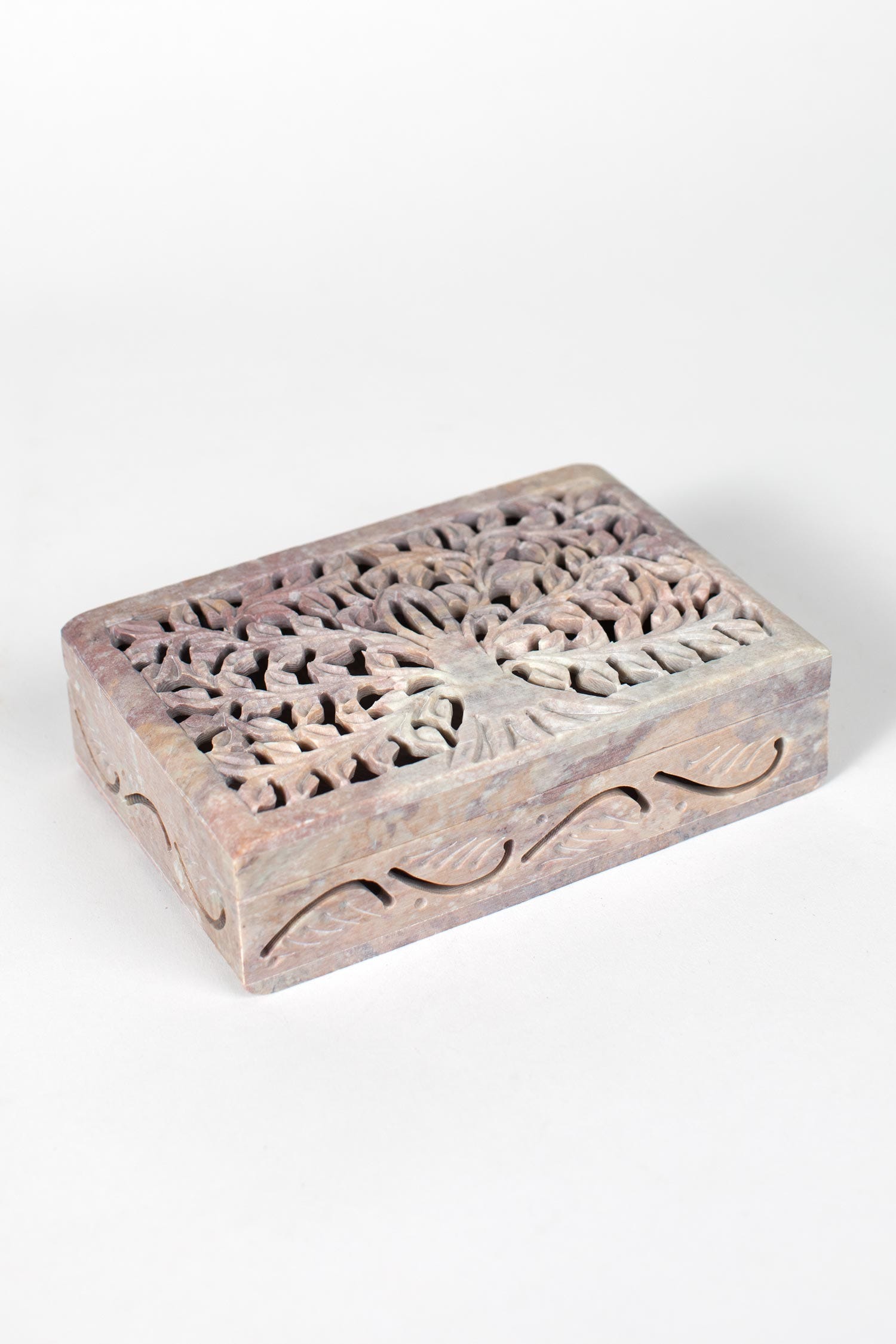 Box tree hinged lid carved gorara stone 6x4 asst