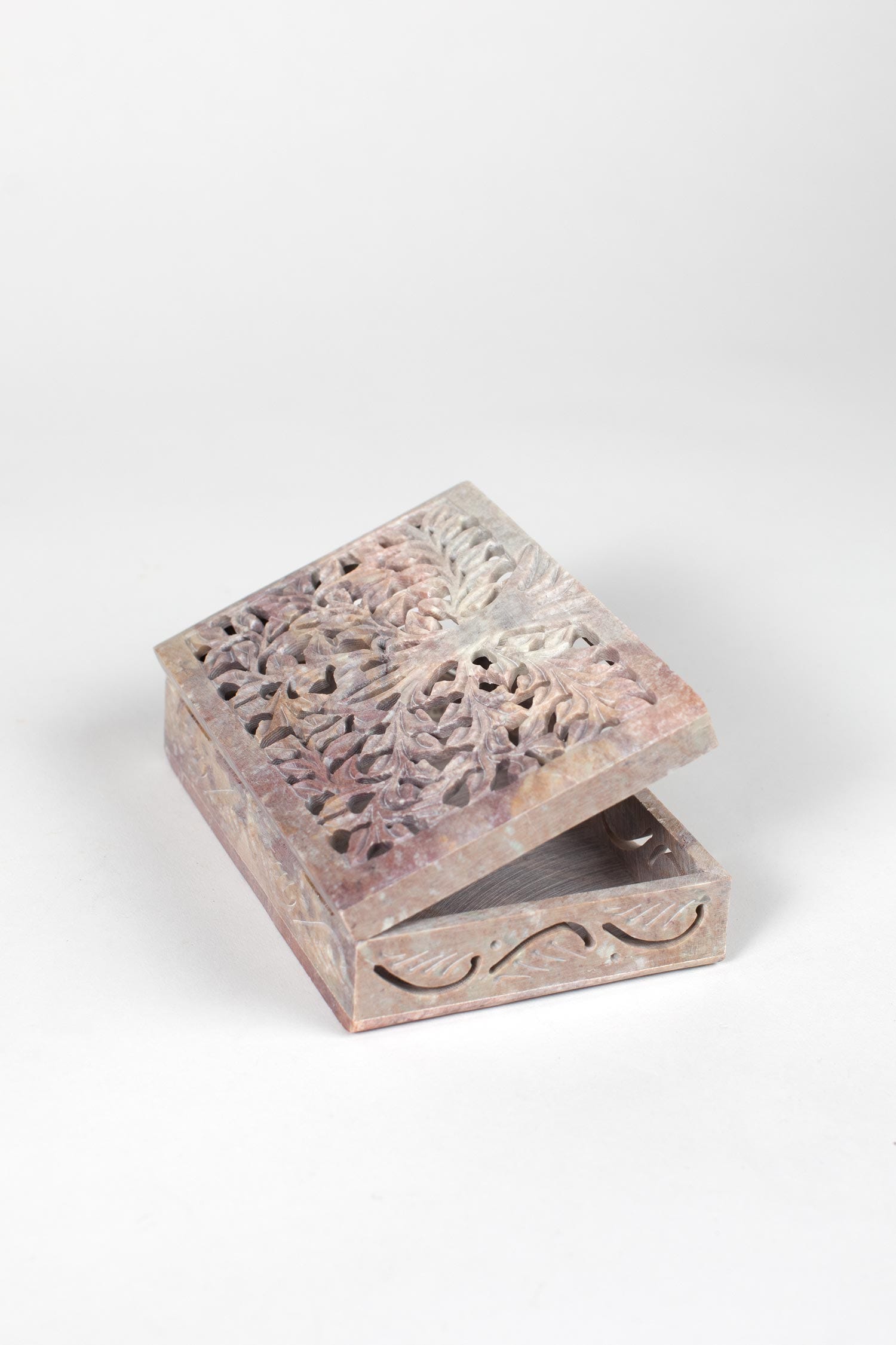 Box tree hinged lid carved gorara stone 6x4 asst