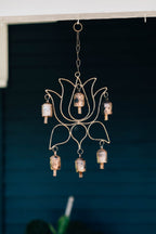 Chime lotus 6 bells iron/wood 13Lx9Wx20HO bronze