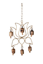 Chime lotus 6 bells iron/wood 13Lx9Wx20HO bronze