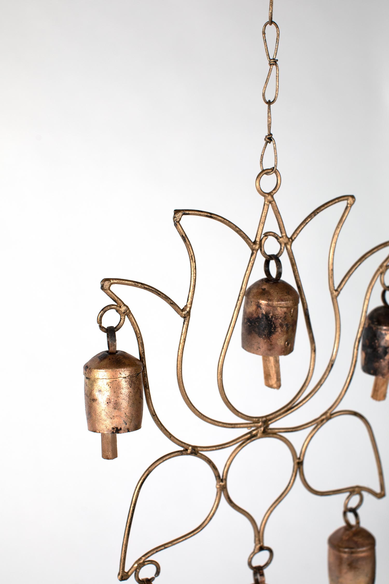 Chime lotus 6 bells iron/wood 13Lx9Wx20HO bronze