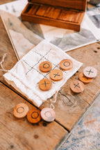 Tic Tac Toe game w/bag wood/cotton 1.5D/6x6 nat