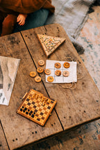 Tic Tac Toe game w/bag wood/cotton 1.5D/6x6 nat