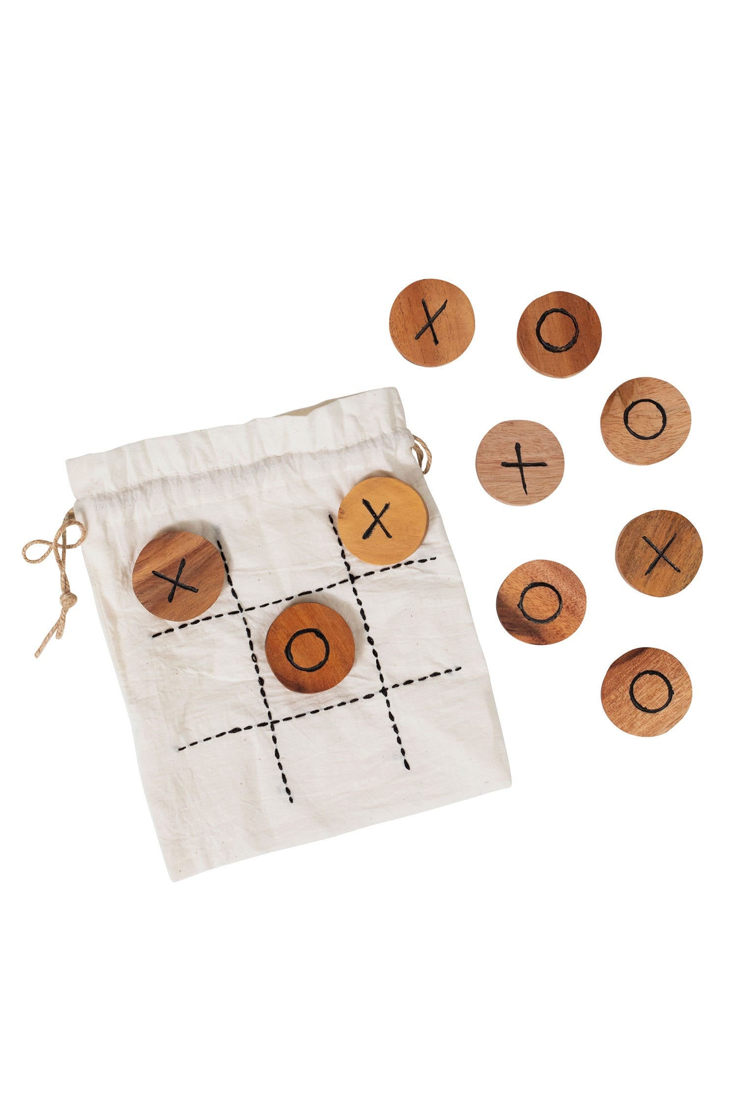 Tic Tac Toe game w/bag wood/cotton 1.5D/6x6 nat