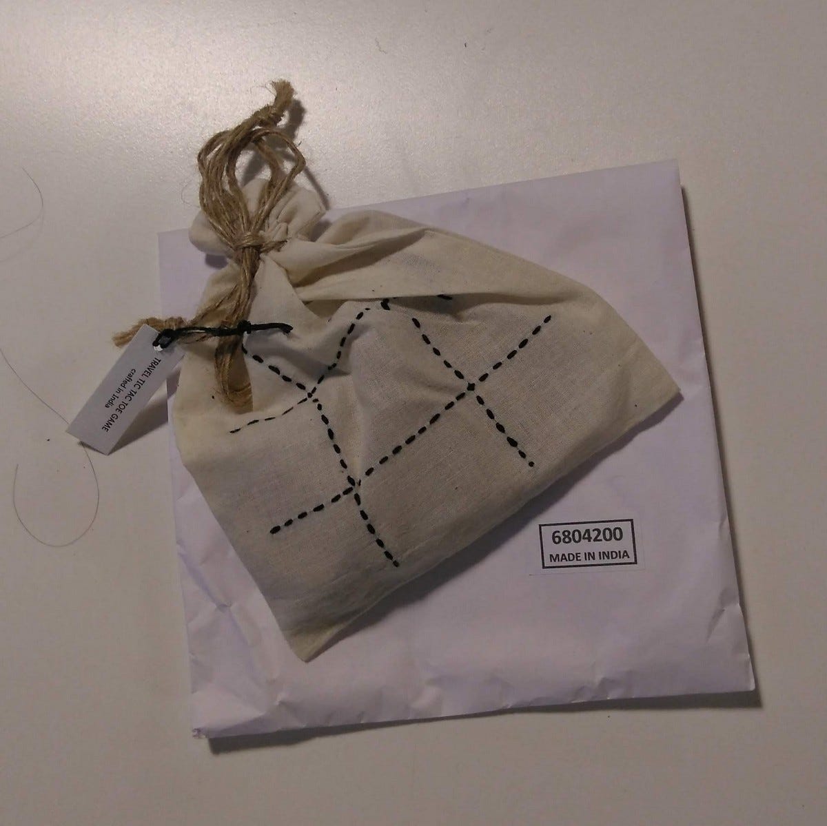 Tic Tac Toe game w/bag wood/cotton 1.5D/6x6 nat