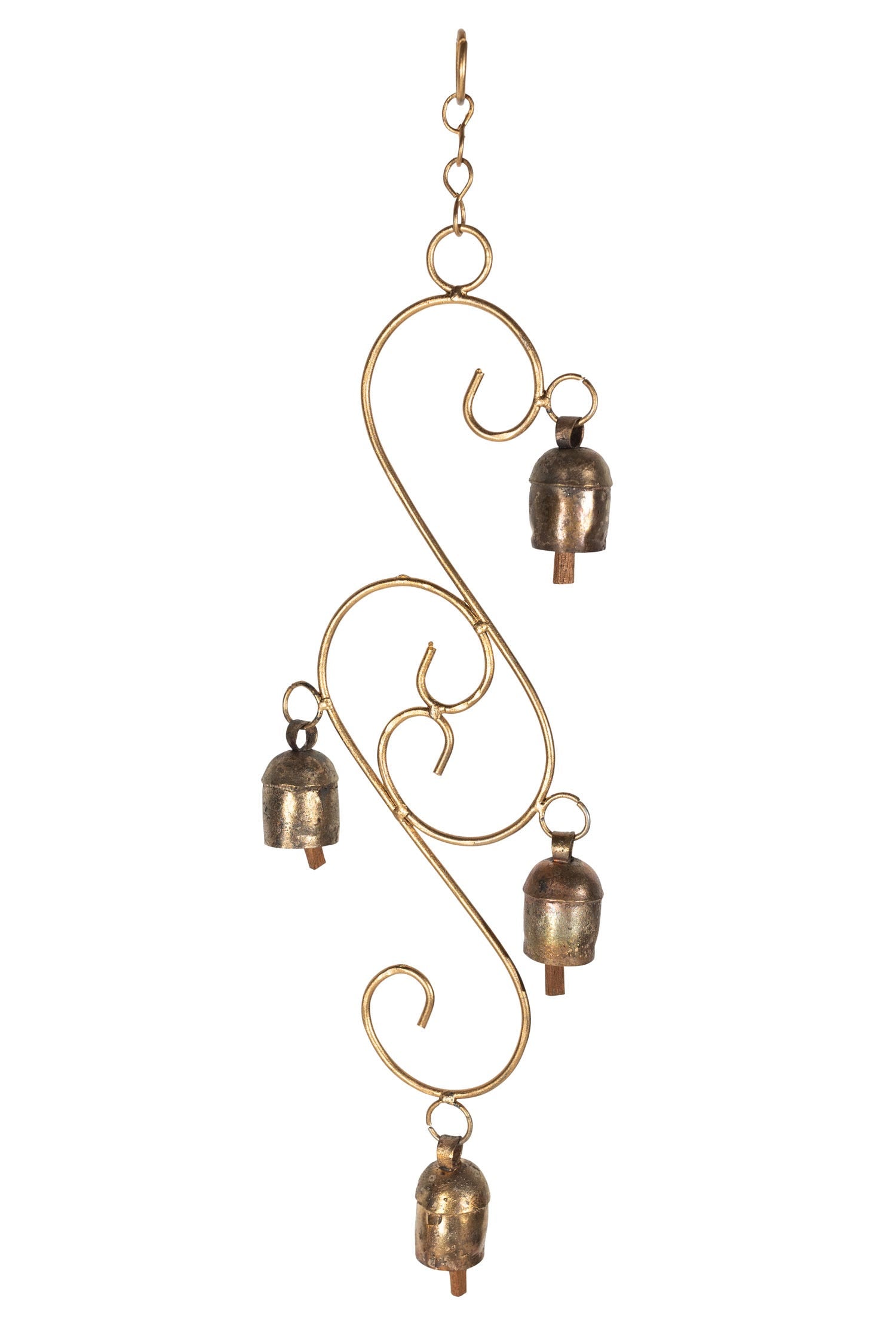 Chime double S 4 nana bells iron 14Lx4W gold color