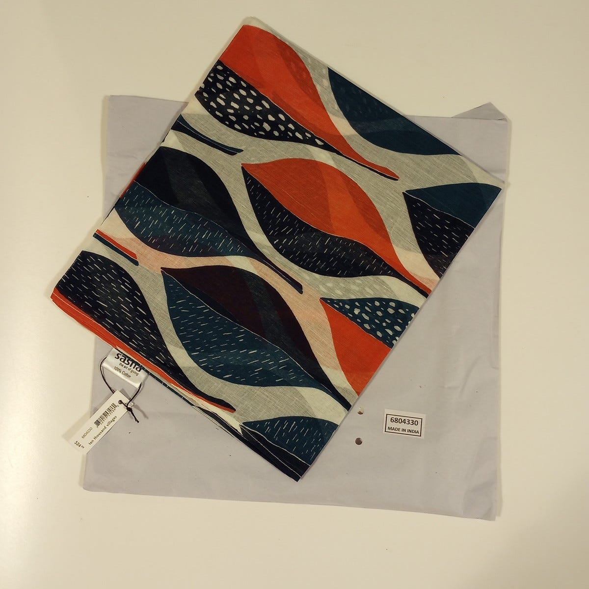 Scarf lg autumn leaves cotton 70Lx20W blu/rust/wht