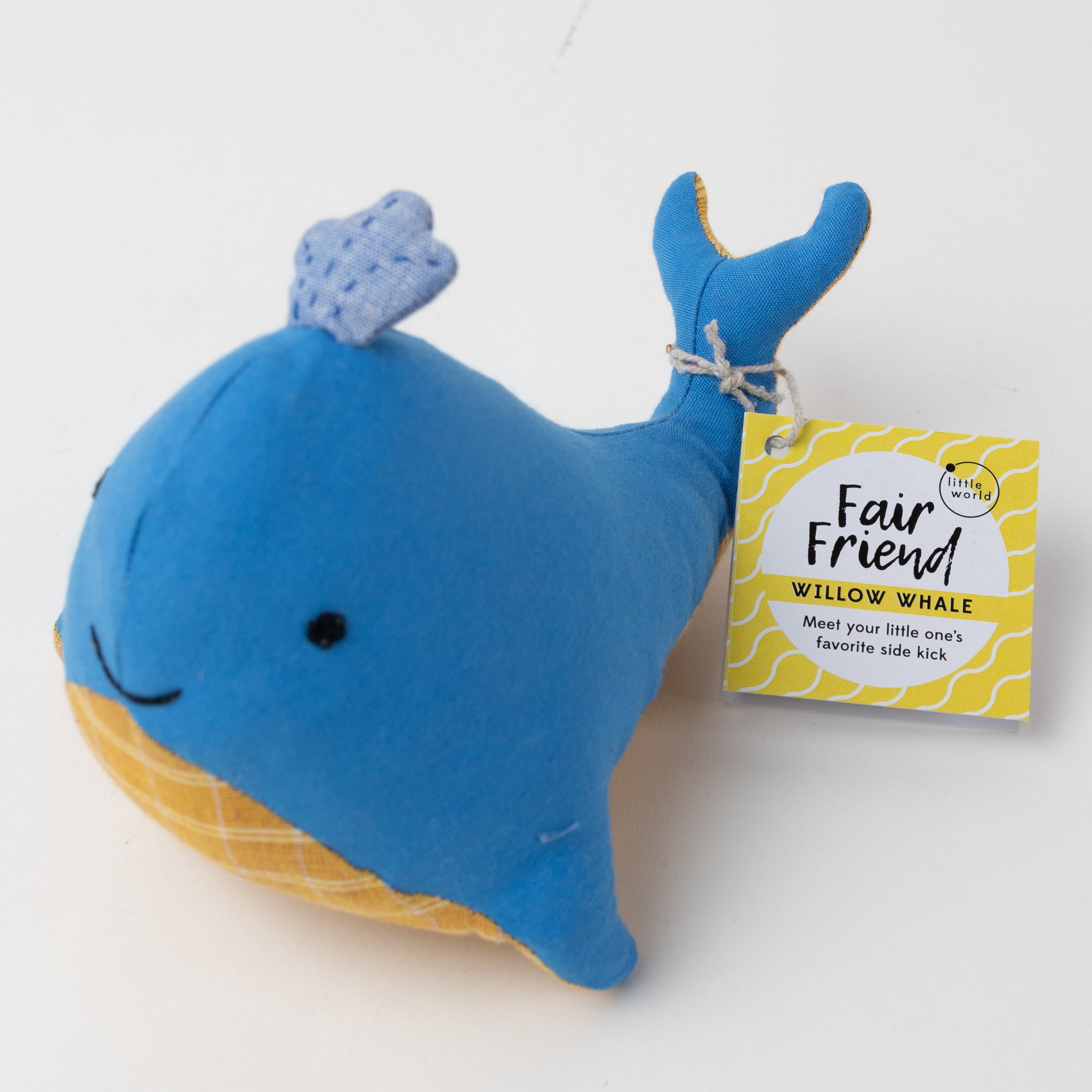 Whale stuffed cotton/kapok 7Lx5W blue/yellow