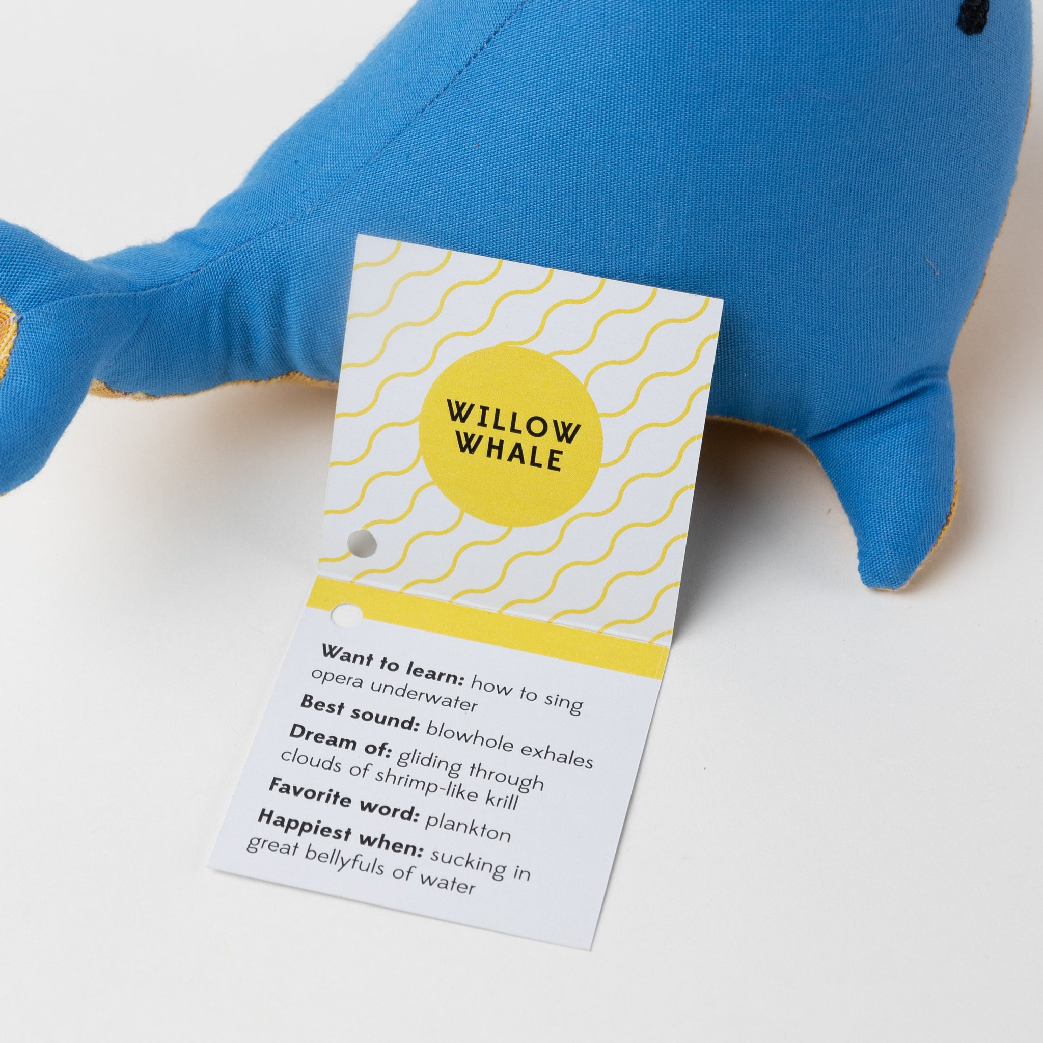 Whale stuffed cotton/kapok 7Lx5W blue/yellow