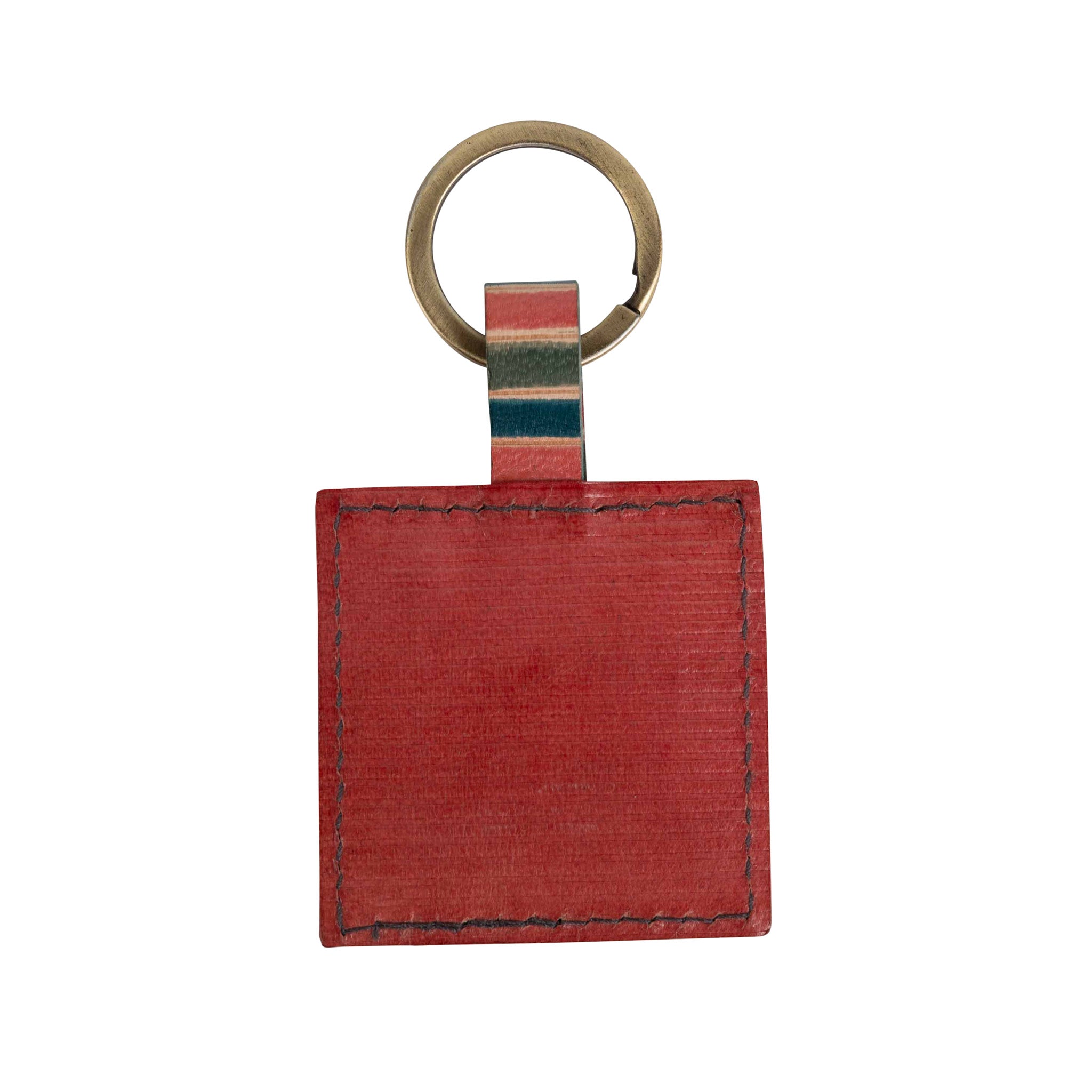 Key fob stripes M/3 lthr 2sq teal/olive/coral