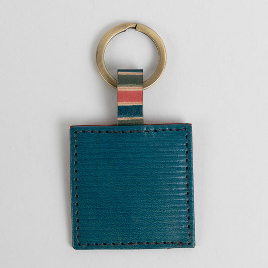 Key fob stripes M/3 lthr 2sq teal/olive/coral