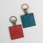 Key fob stripes M/3 lthr 2sq teal/olive/coral