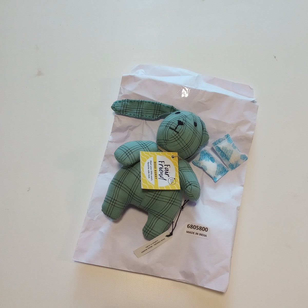 Bunny stuffed cotton/kapok 4.5Wx7H blue/black