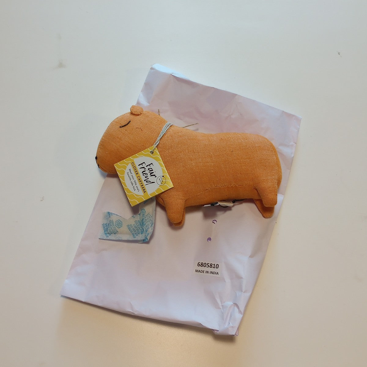 Capybara stuffed cotton/kapok 8Lx5H orange/black