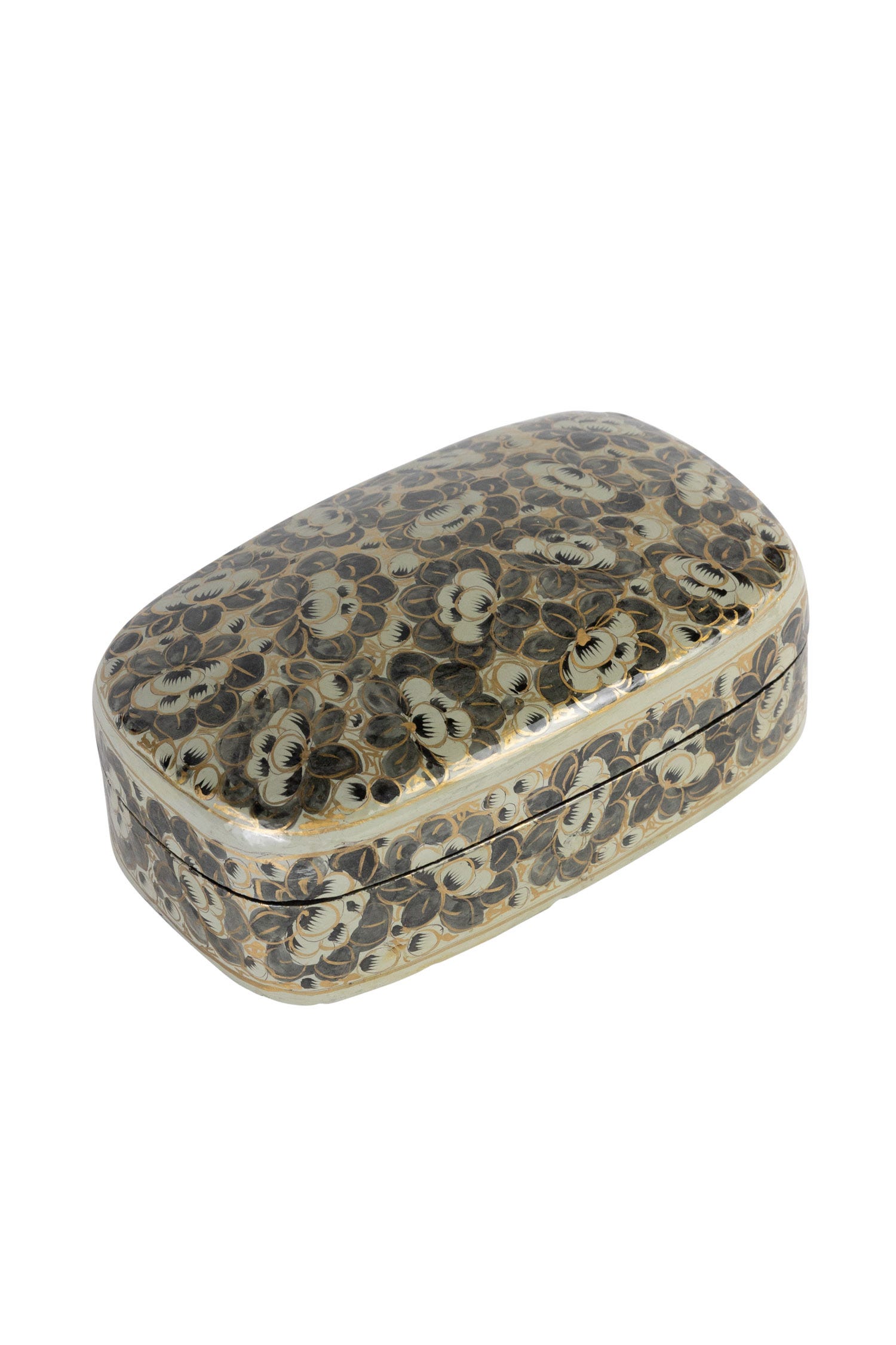 Box lotus flower painted ppr mache 4x7x2.5 gld/gry