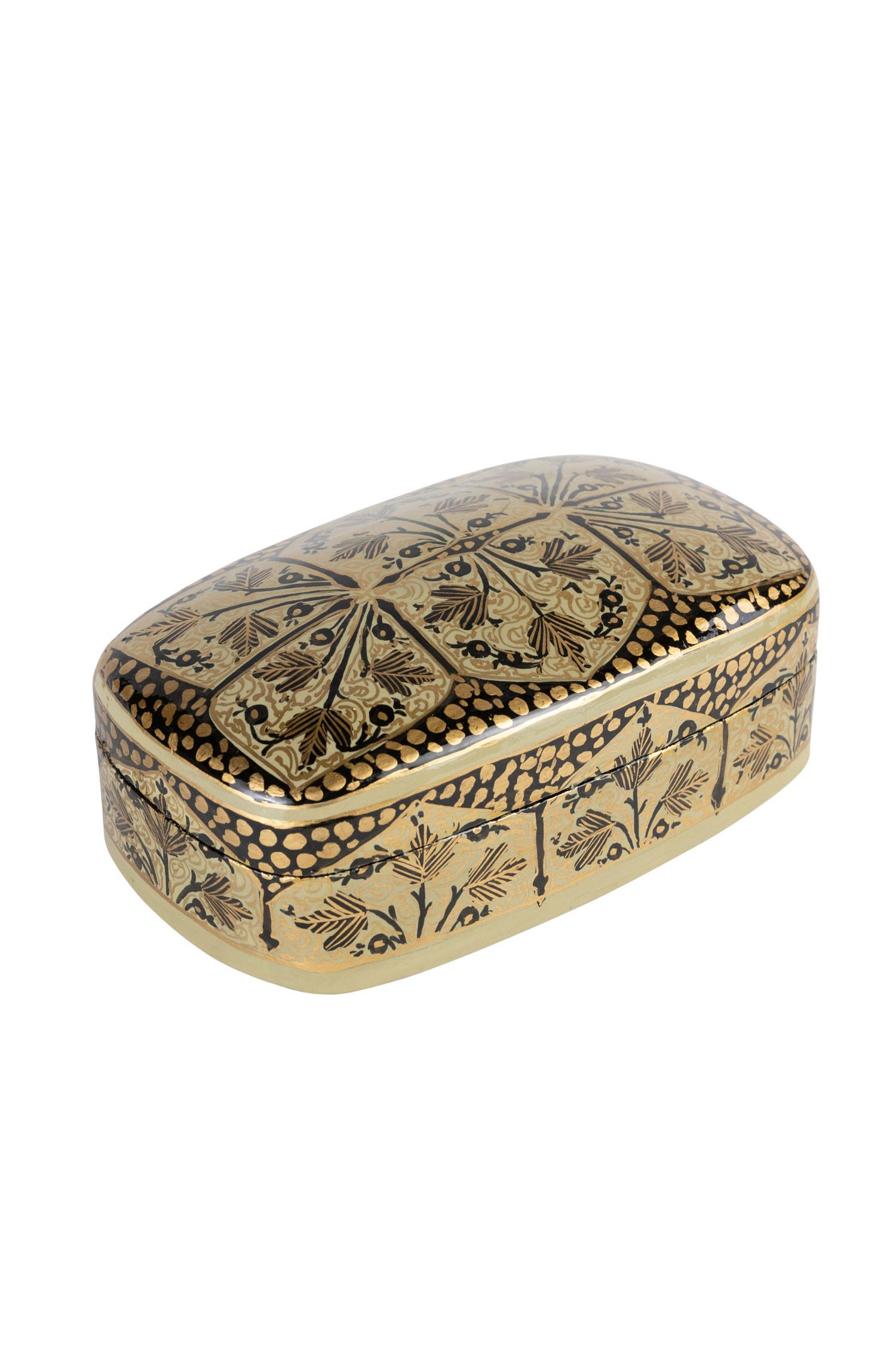 Box leaves painted ppr mache 7x4x2.5 gold/black