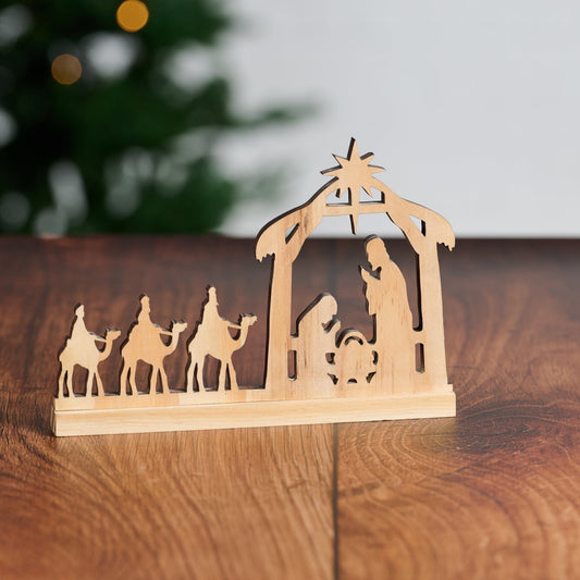 Pine Cut Wood Nativity