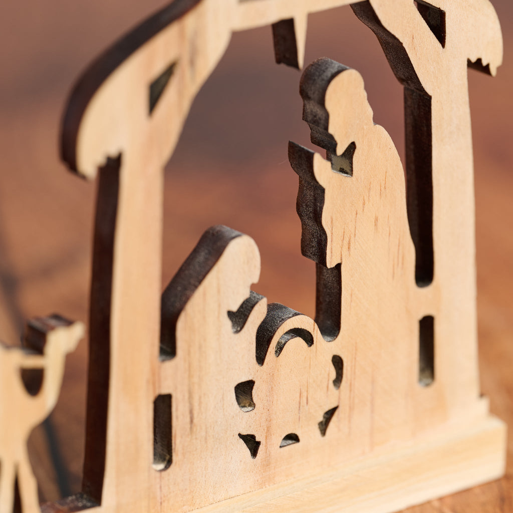 Pine Cut Wood Nativity