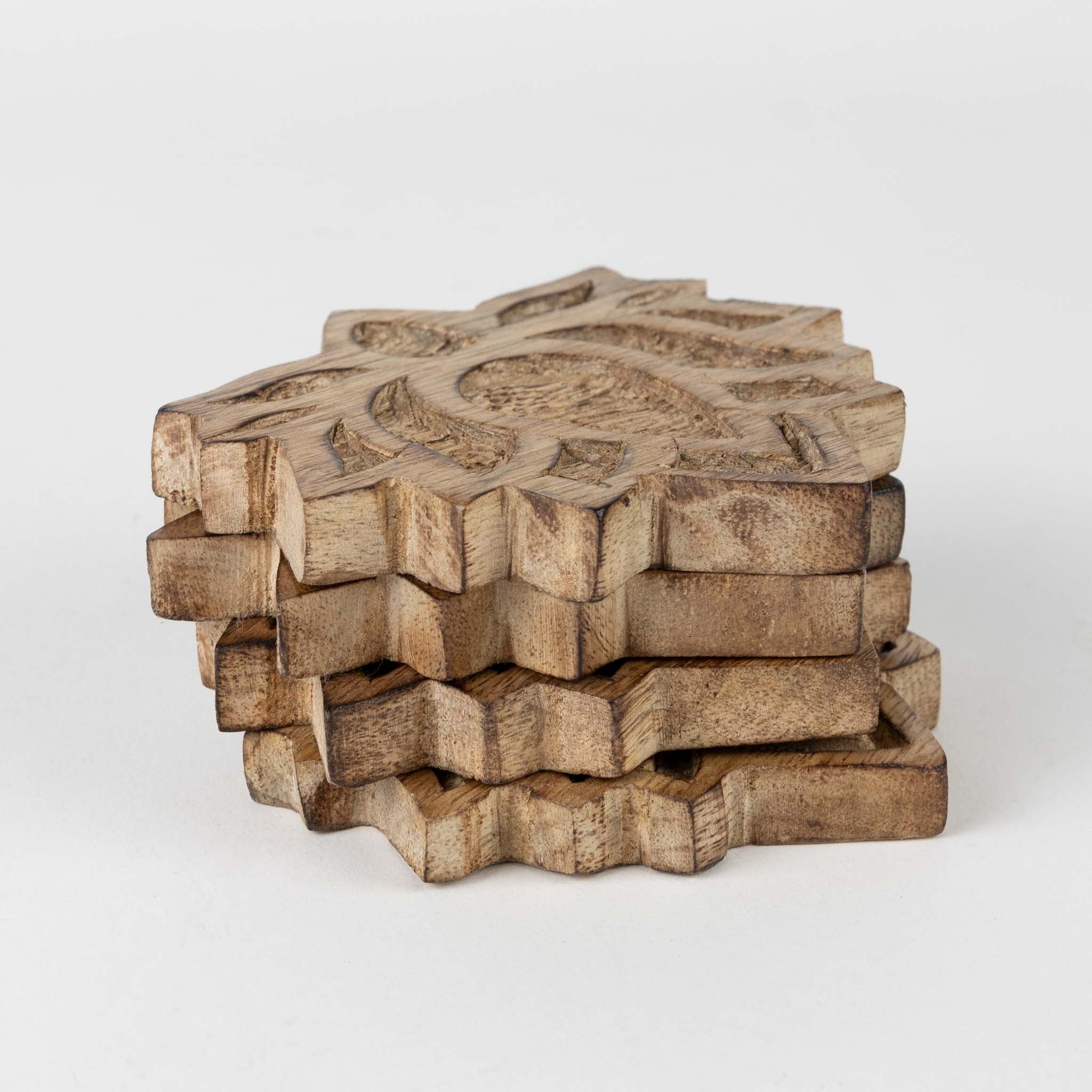 Coasters S/4 lotus blossom wood 4D natural