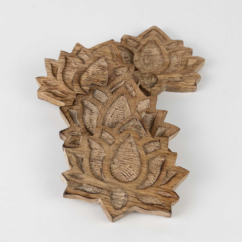 Coasters S/4 lotus blossom wood 4D natural