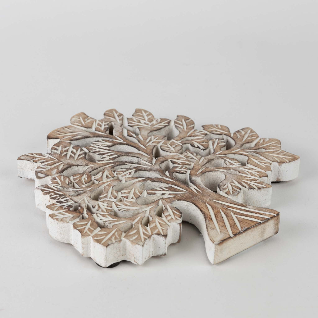 Trivet tree whitewashed wood 8Dx.5H nat/wht