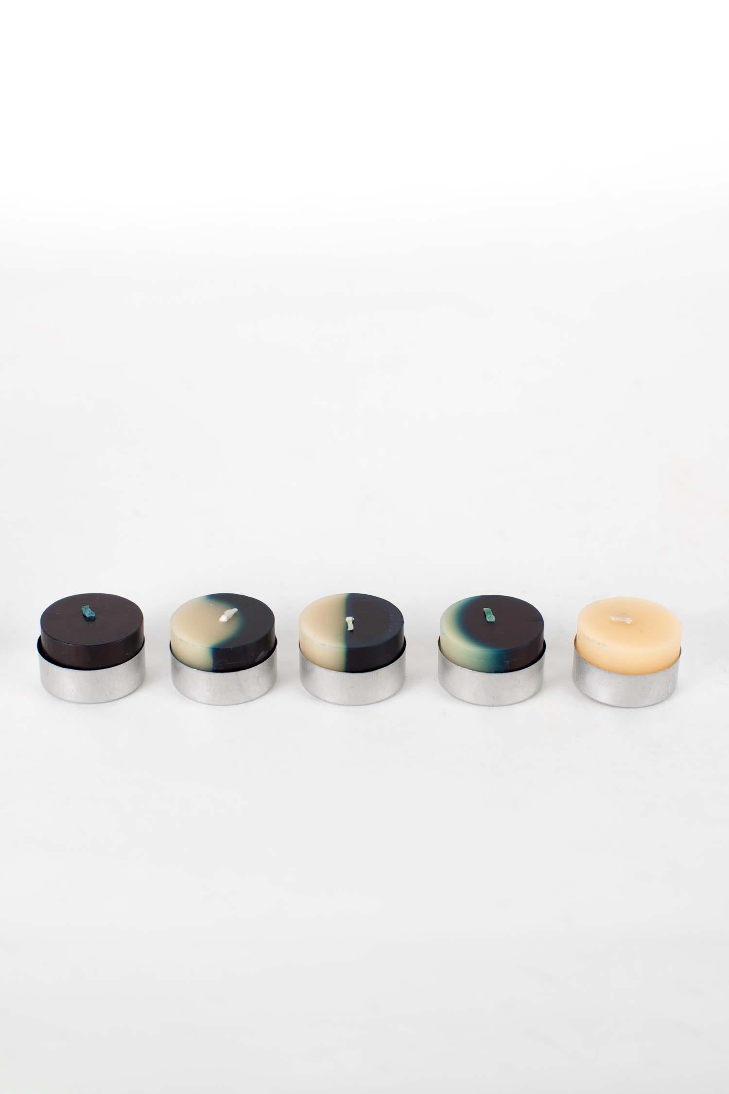 Candles tealight 5 moon phases 9.5Lx2W nat/navy