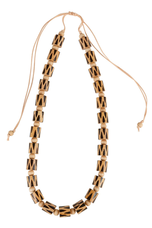 Necklace barrel shapes wood/cord 40L browns