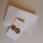 Earrings post hexagon pieced wood .75D browns