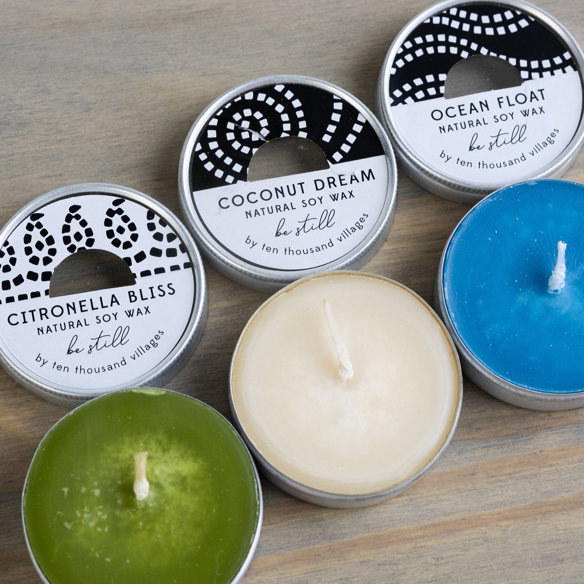Candles in tins s/3 w/box 2D|6.5L multi/silv/blk