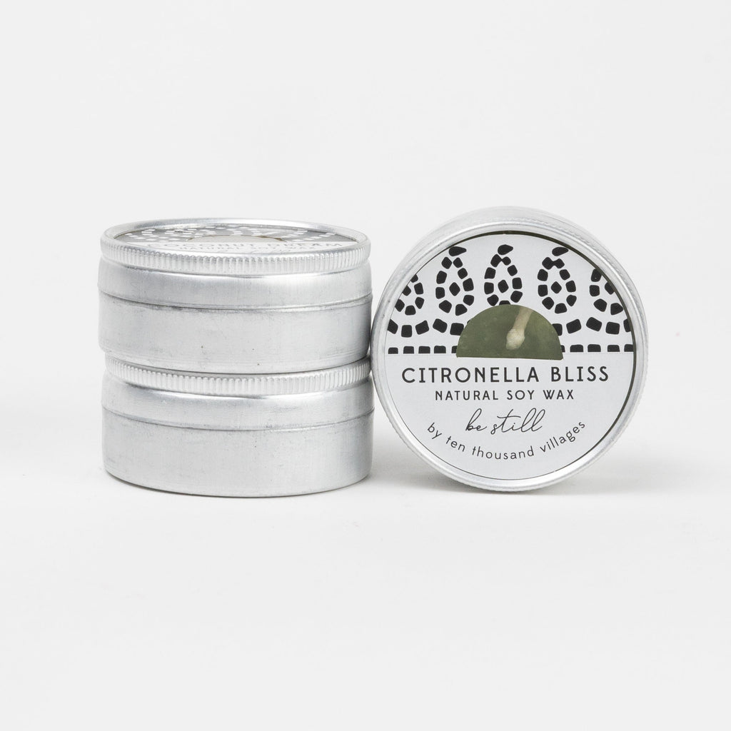 Candles in tins s/3 w/box 2D|6.5L multi/silv/blk