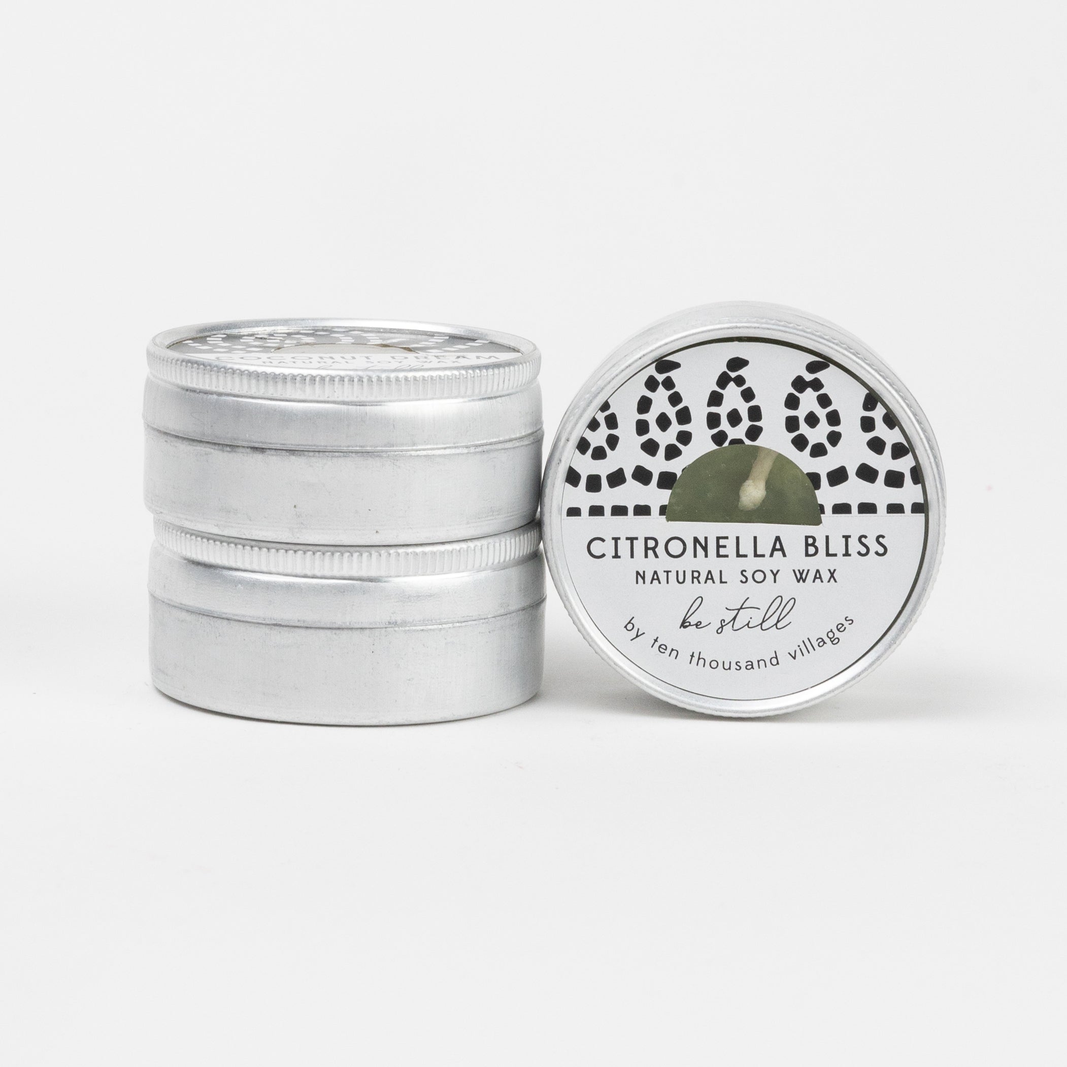 Candles in tins s/3 w/box 2D|6.5L multi/silv/blk