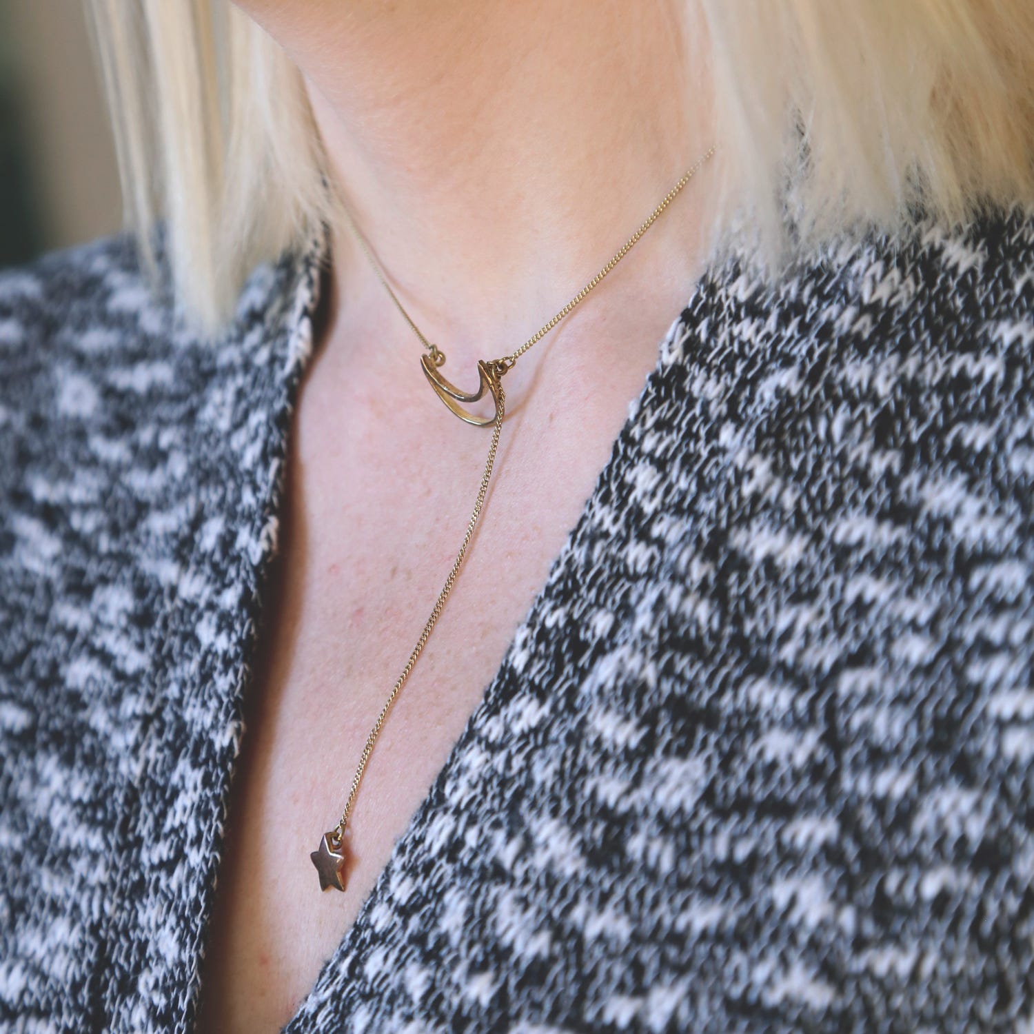 Necklace moon/star/fn chain 16L gold