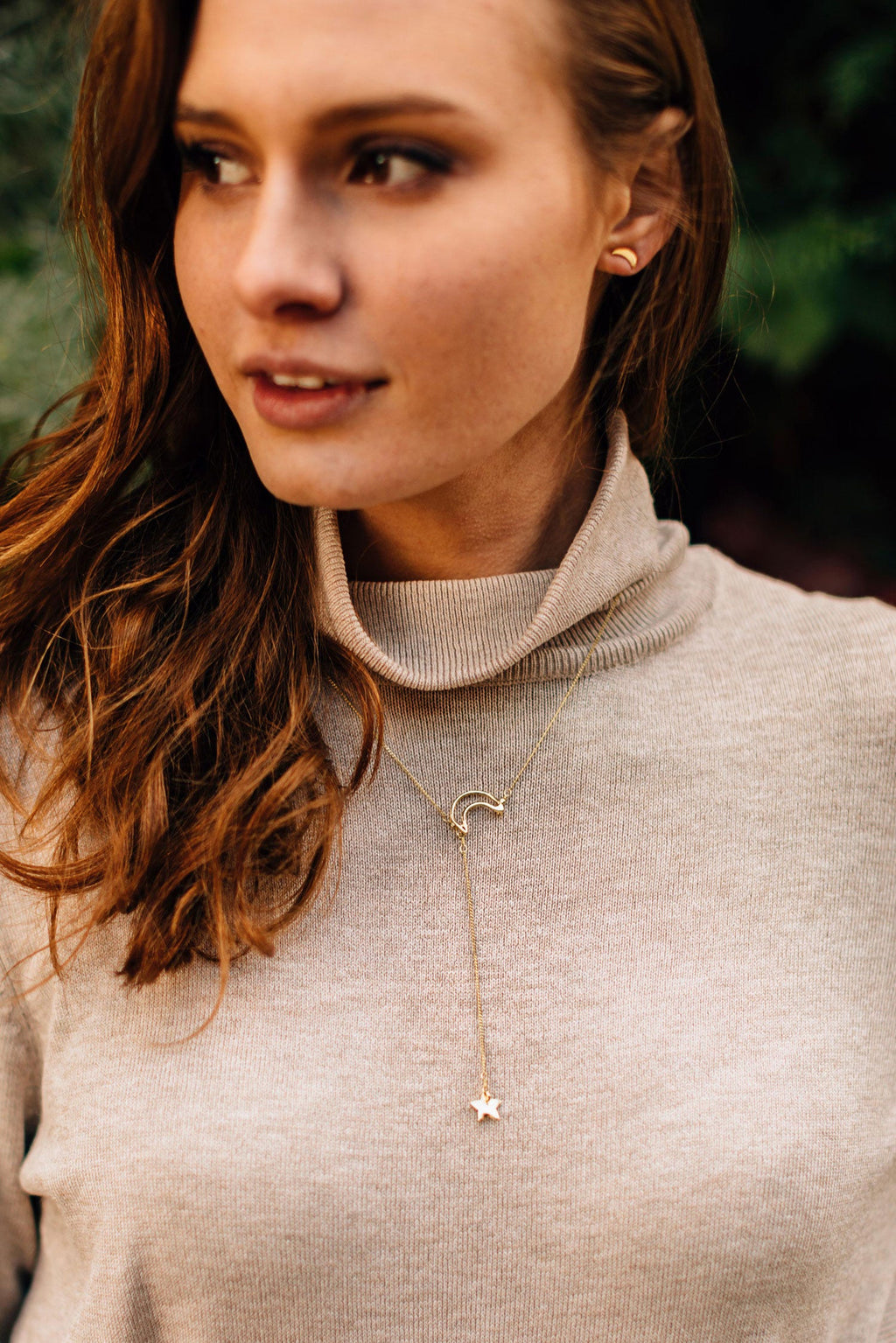 Necklace moon/star/fn chain 16L gold