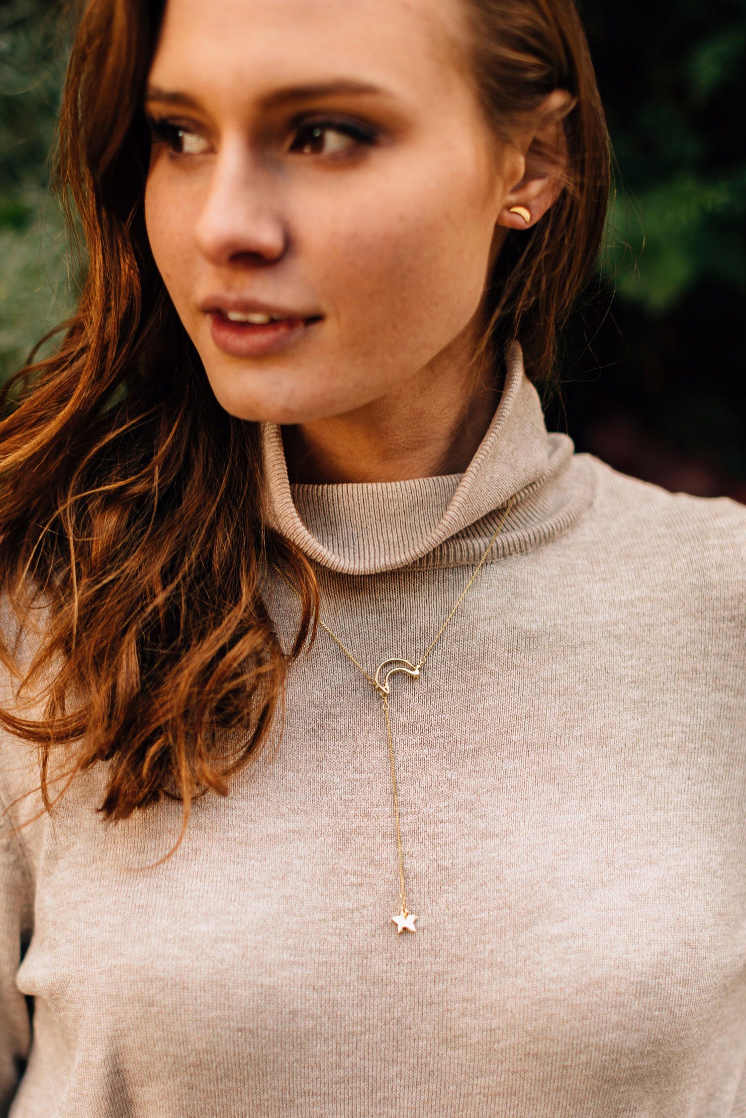 Necklace moon/star/fn chain 16L gold