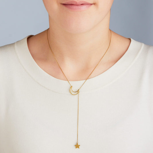 Necklace moon/star/fn chain 16L gold
