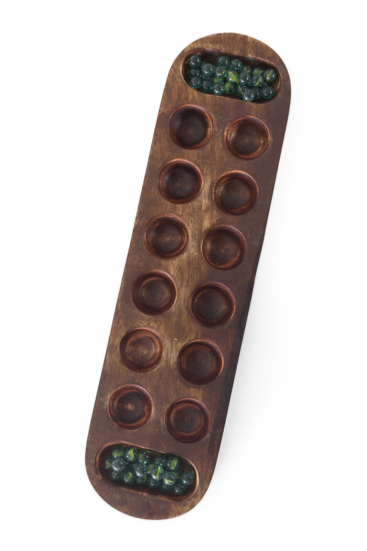 Mancala game w/marbles wood 18Lx5W brown