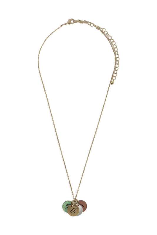 Necklace  4 small etched disc charms 18L multi