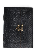 Journal knots w/clasp embossed leather/mtl black