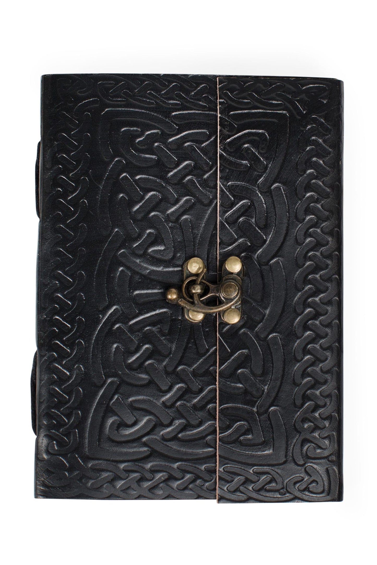 Journal knots w/clasp embossed leather/mtl black
