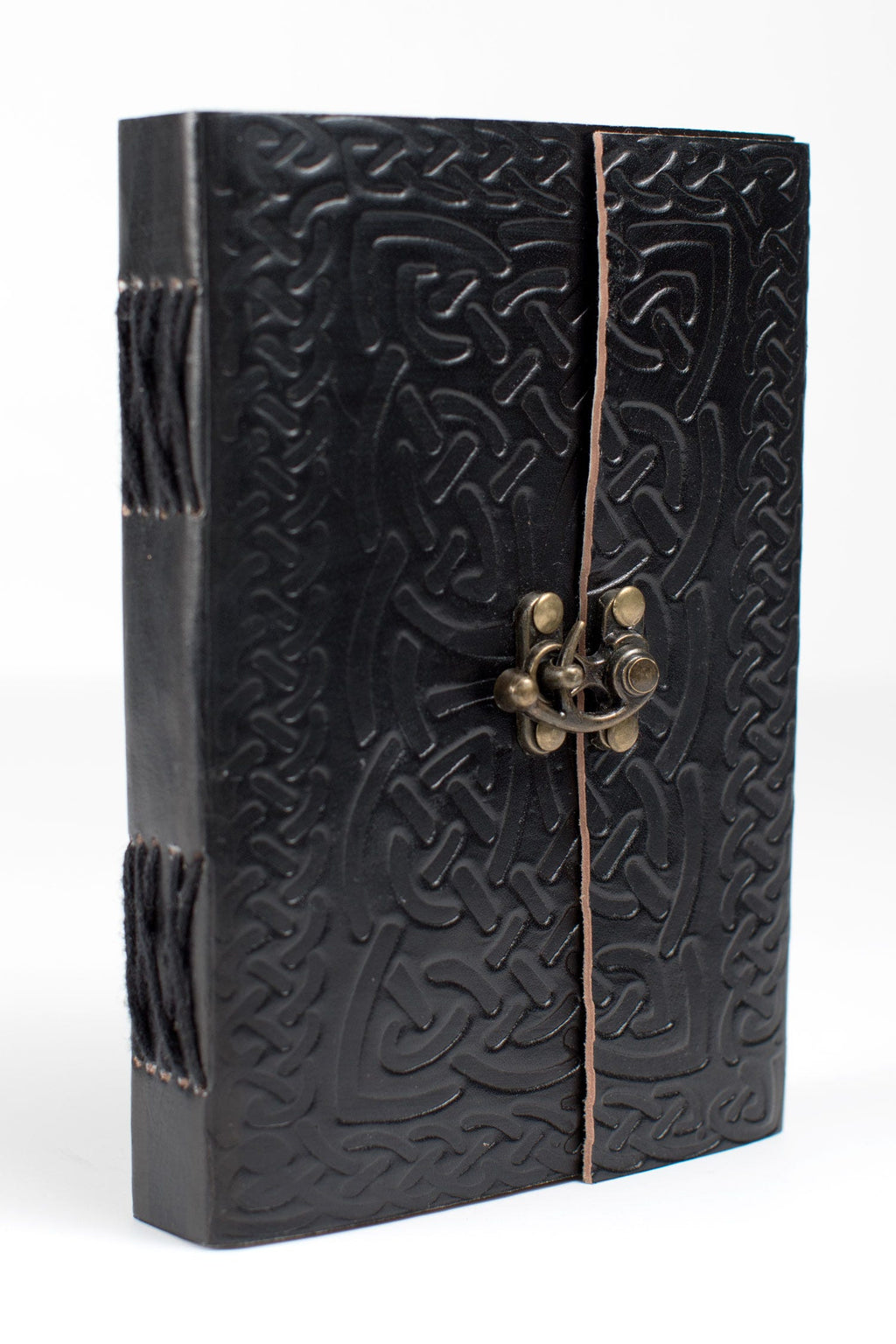 Journal knots w/clasp embossed leather/mtl black