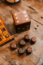 Dice in box set/6 M/3 sheesham wood/brass 2.5sq