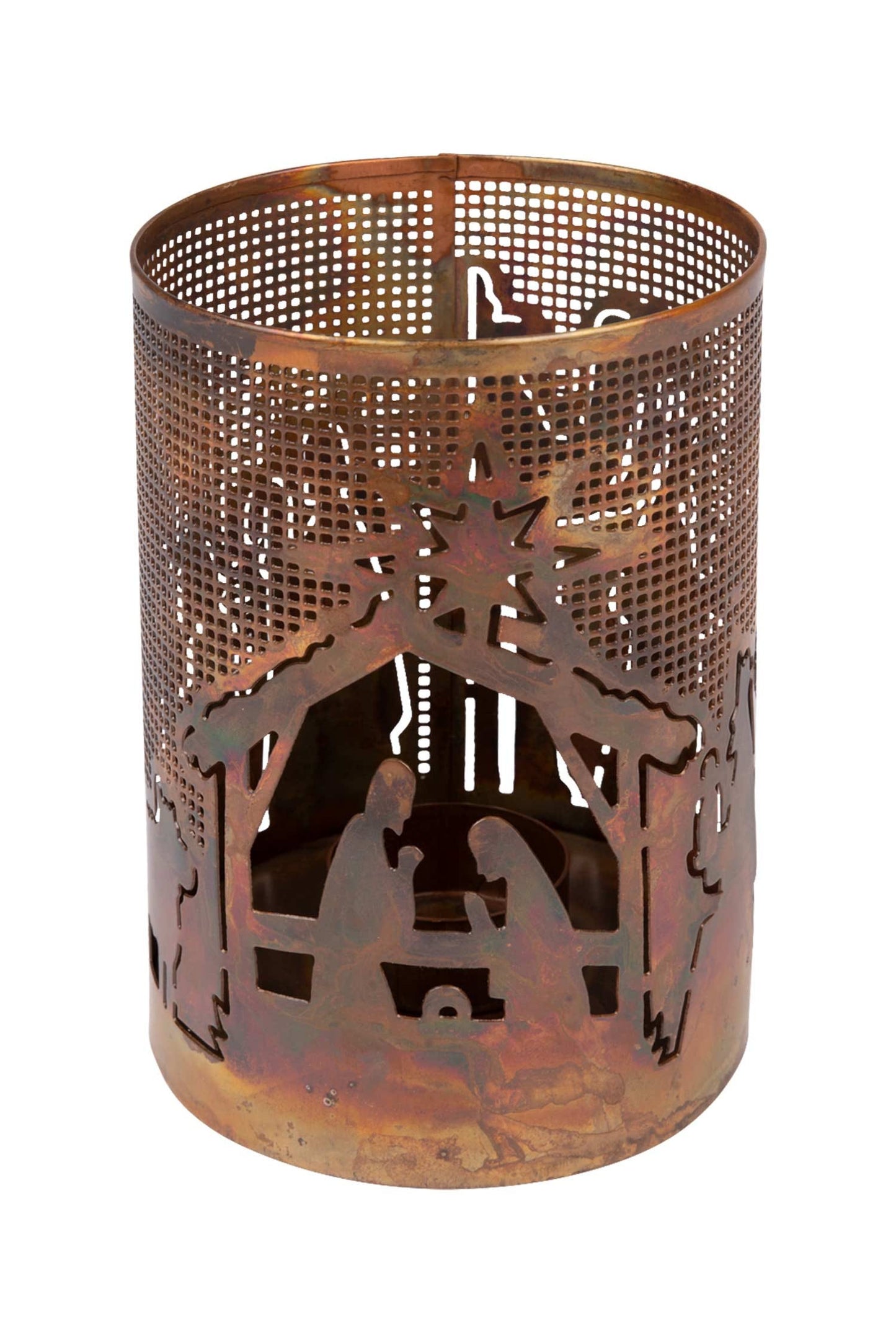 Nativity candleholder metal 4Dx6H rust
