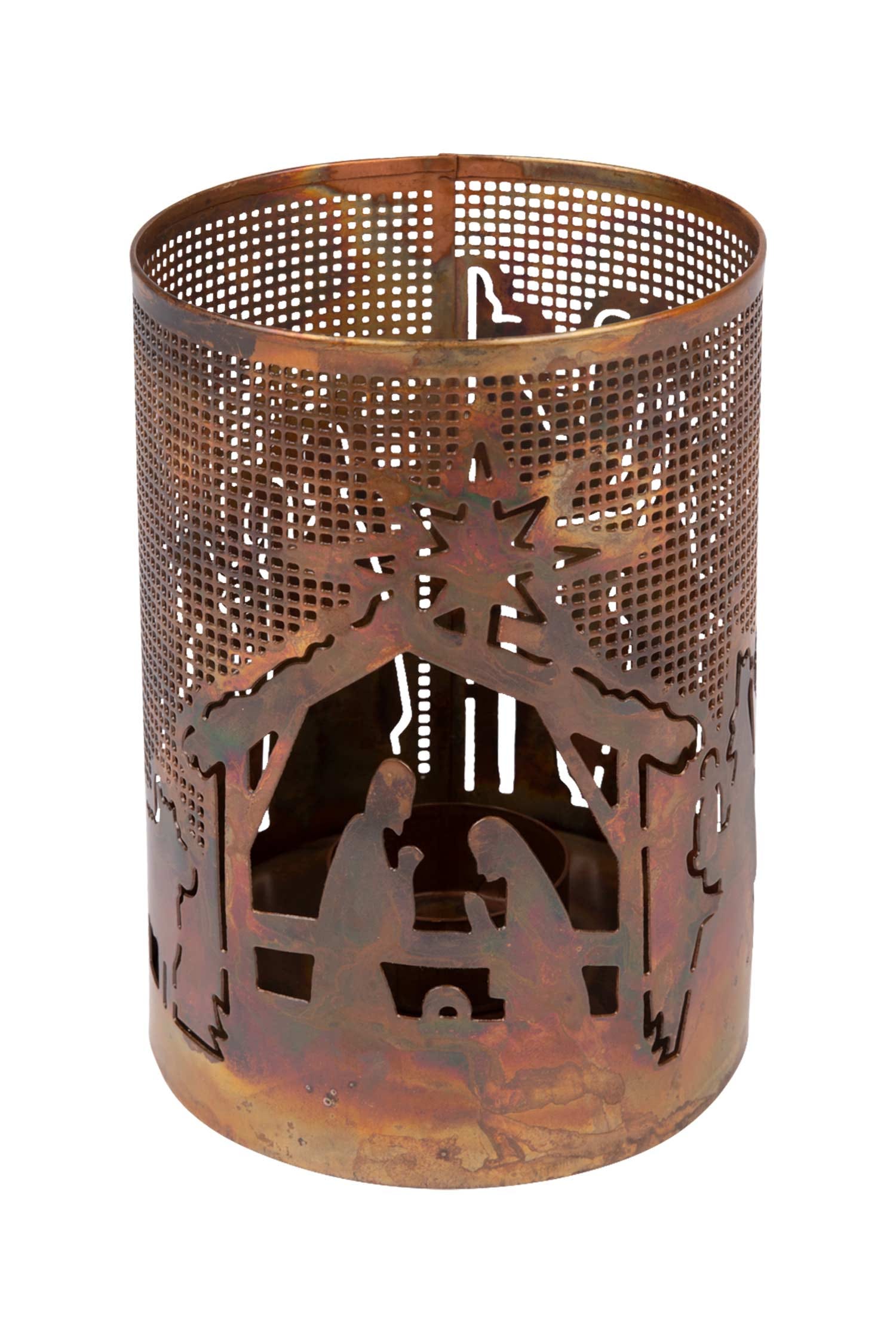 Nativity candleholder metal 4Dx6H rust